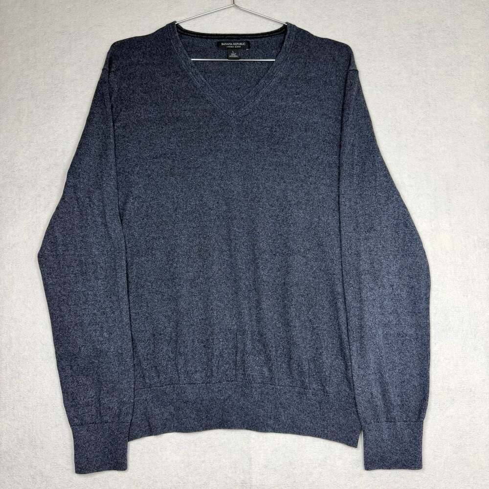 Banana Republic Sweater Mens Large Luxury Silk Cashmere Cotton V-Neck Blue Gray